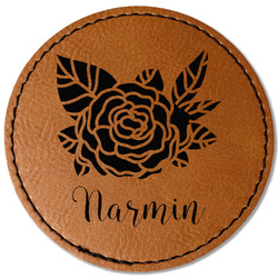 Watercolor Peonies Faux Leather Iron On Patch - Round (Personalized)