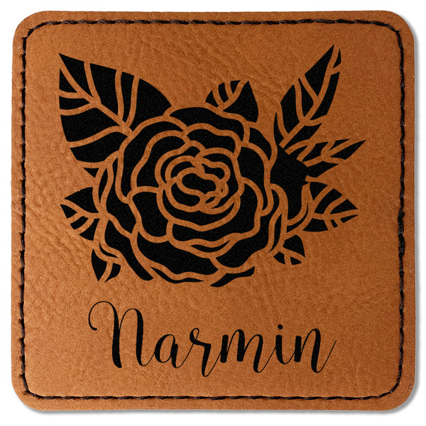 Custom Watercolor Peonies Faux Leather Iron On Patch - Square (Personalized)