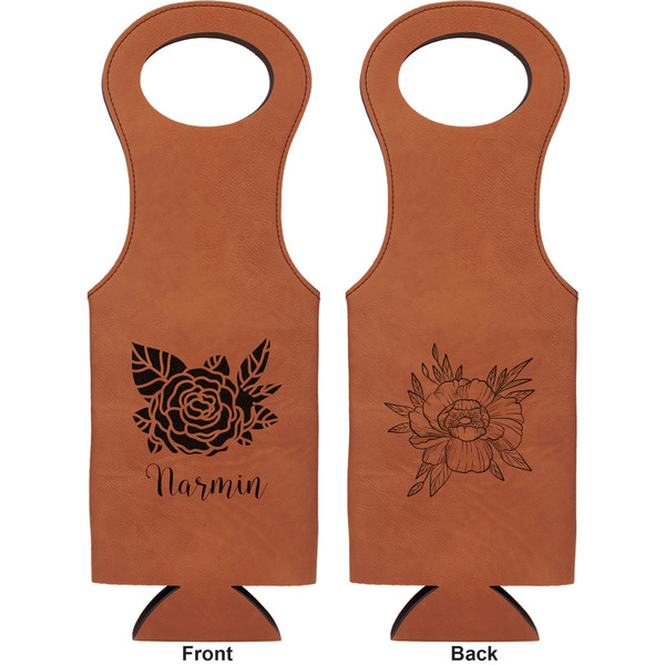 Watercolor Peonies Leatherette Wine Tote Double Sided - Front and Back