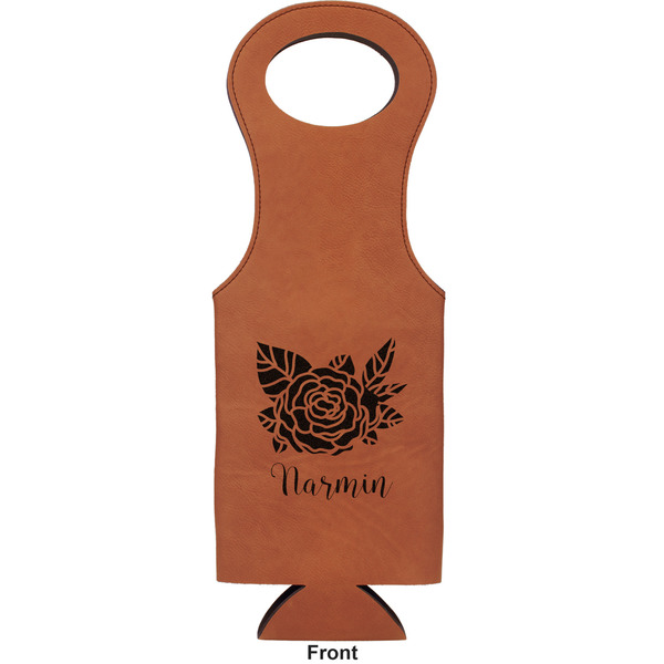 Watercolor Peonies Leatherette Wine Tote Single Sided - Front and Back