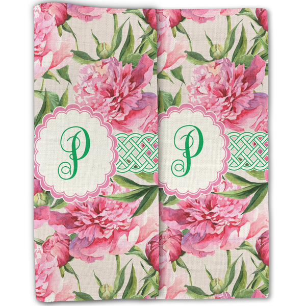 Watercolor Peonies Linen Placemat - Folded Half (double sided)