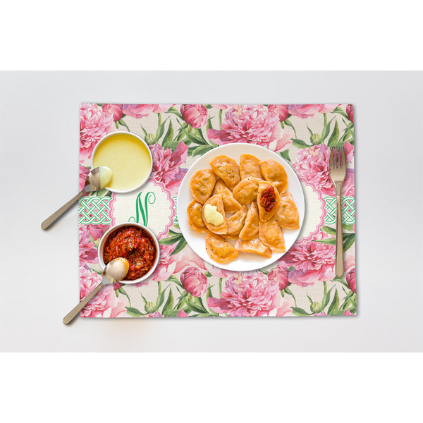 Watercolor Peonies Linen Placemat - Lifestyle (single)