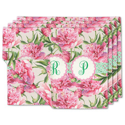 Watercolor Peonies Double-Sided Linen Placemat - Set of 4 w/ Multiple Names