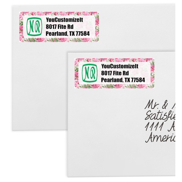 Watercolor Peonies Mailing Labels - Double Stack Close Up
