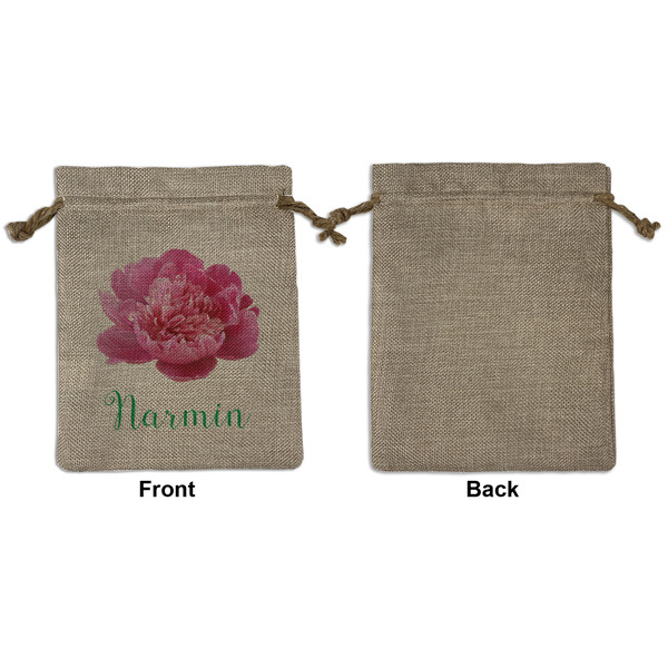 Watercolor Peonies Medium Burlap Gift Bag - Front Approval