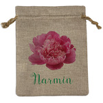 Watercolor Peonies Medium Burlap Gift Bag - Front (Personalized)