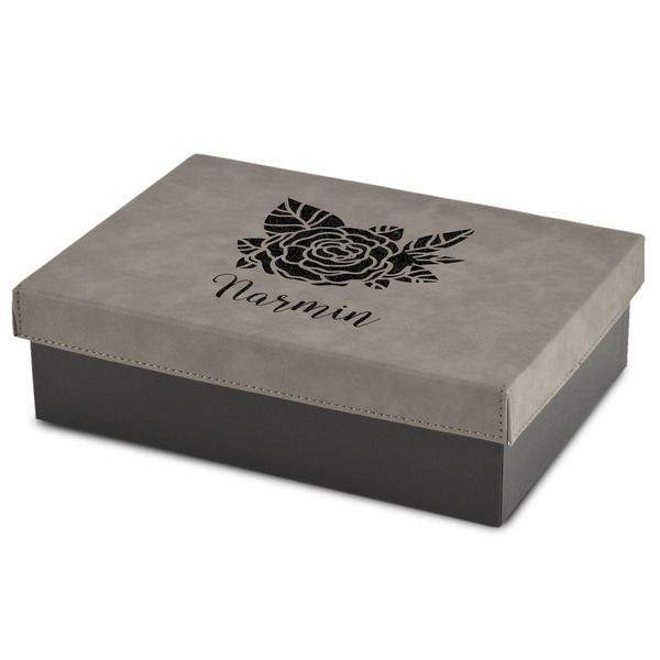 Custom Watercolor Peonies Gift Boxes w/ Engraved Leather Lid (Personalized)
