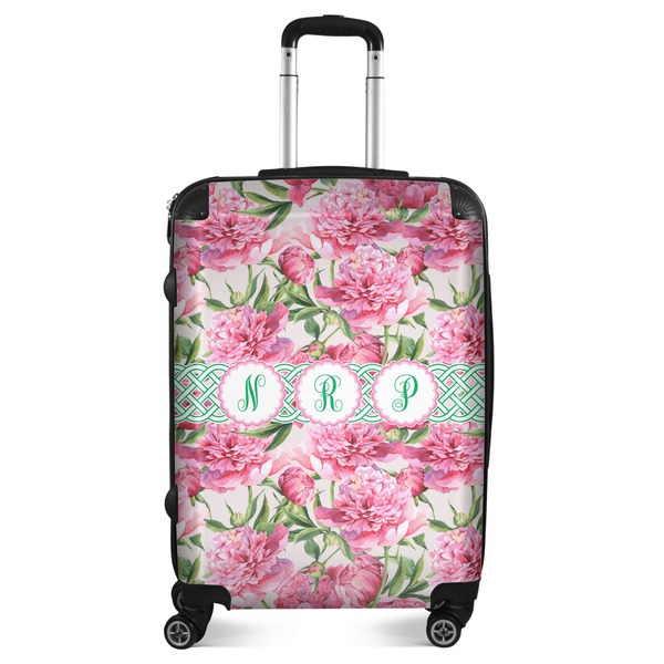 Custom Watercolor Peonies Suitcase - 24" Medium - Checked (Personalized)