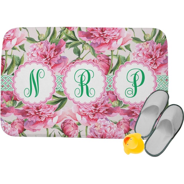 Custom Watercolor Peonies Memory Foam Bath Mat - 24"x17" (Personalized)