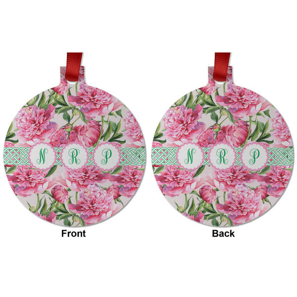 Watercolor Peonies Metal Ball Ornament - Front and Back