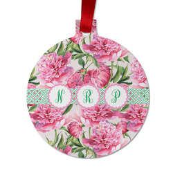 Watercolor Peonies Metal Ball Ornament - Double Sided w/ Multiple Names