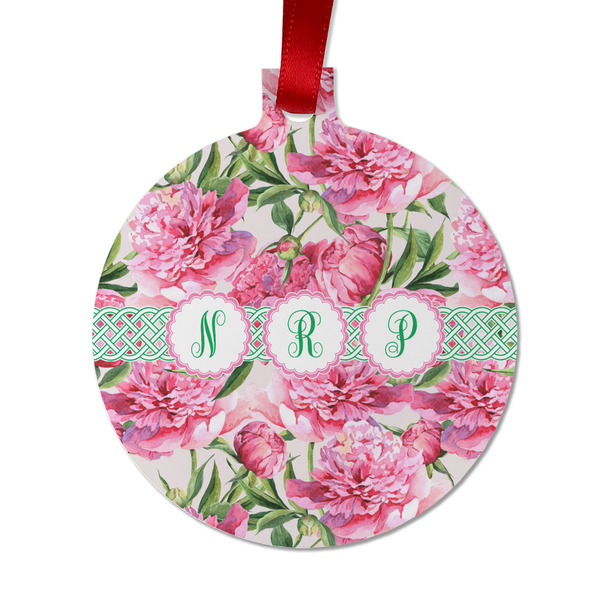 Custom Watercolor Peonies Metal Ball Ornament - Double Sided w/ Multiple Names