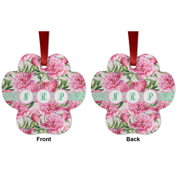 Watercolor Peonies Metal Paw Ornament - Front and Back