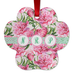 Watercolor Peonies Metal Paw Ornament - Double Sided w/ Multiple Names