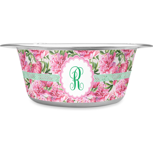 Custom Watercolor Peonies Stainless Steel Dog Bowl (Personalized)