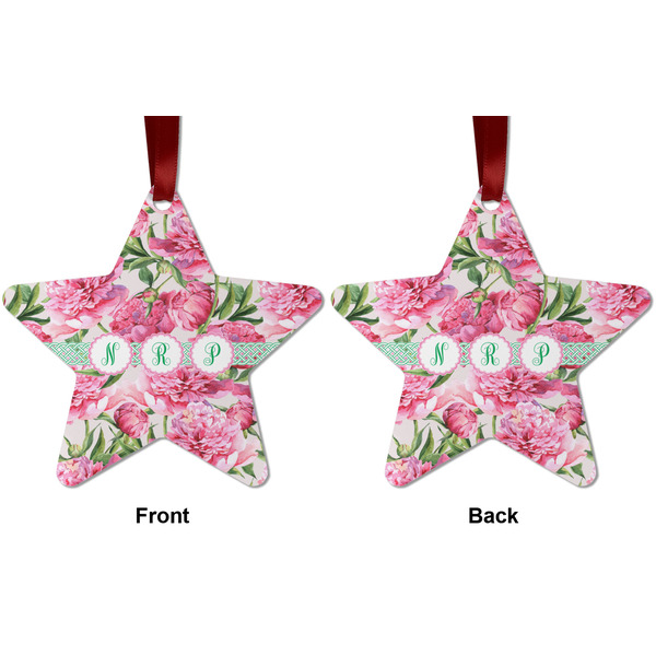Watercolor Peonies Metal Star Ornament - Front and Back