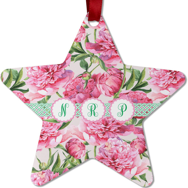 Custom Watercolor Peonies Metal Star Ornament - Double Sided w/ Multiple Names