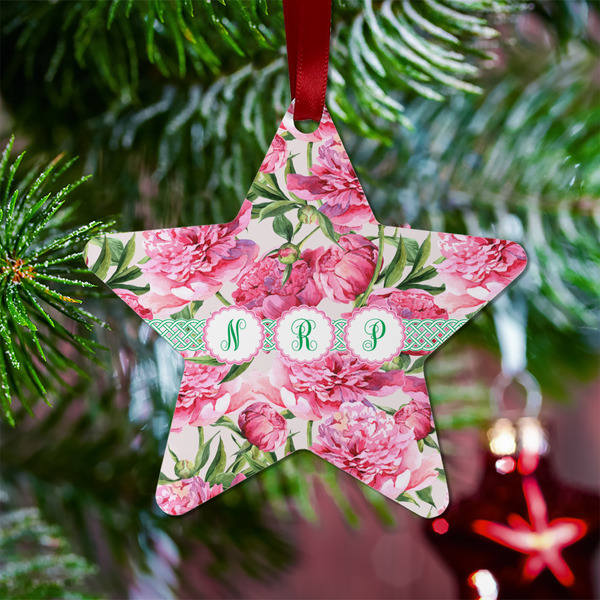 Watercolor Peonies Metal Star Ornament - Lifestyle
