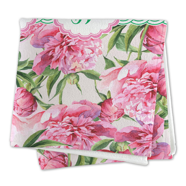 Watercolor Peonies Microfiber Dish Rag - FOLDED (square)