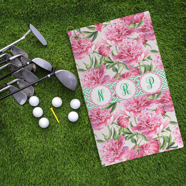 Watercolor Peonies Microfiber Golf Towels - LIFESTYLE
