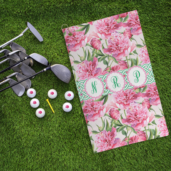 Watercolor Peonies Microfiber Golf Towels - LIFESTYLE
