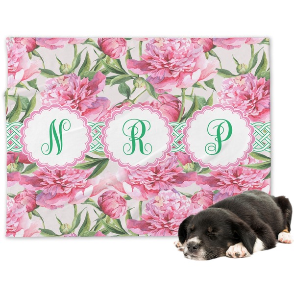 Custom Watercolor Peonies Dog Blanket - Large (Personalized)