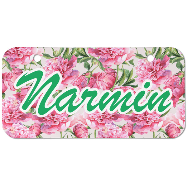 Custom Watercolor Peonies Mini/Bicycle License Plate (2 Holes) (Personalized)
