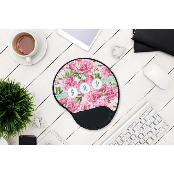 Watercolor Peonies Mouse Pad with Wrist Rest - LIFESYTLE 1