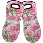 Watercolor Peonies Neoprene Oven Mitts - Set of 2 w/ Multiple Names