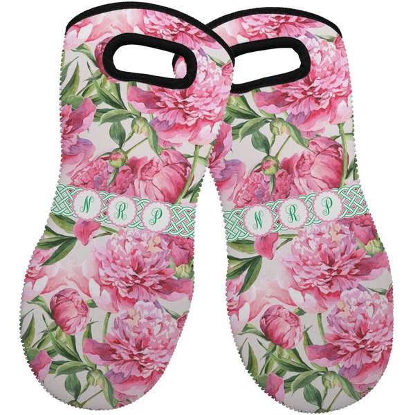 Watercolor Peonies Neoprene Oven Mitt -Set of 2 - Front