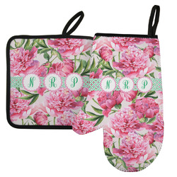 Watercolor Peonies Left Oven Mitt & Pot Holder Set w/ Multiple Names