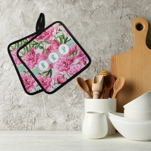 Watercolor Peonies Neoprene Pot Holder - Set of 2  LIFESTYLE