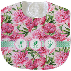 Watercolor Peonies Velour Baby Bib w/ Multiple Names