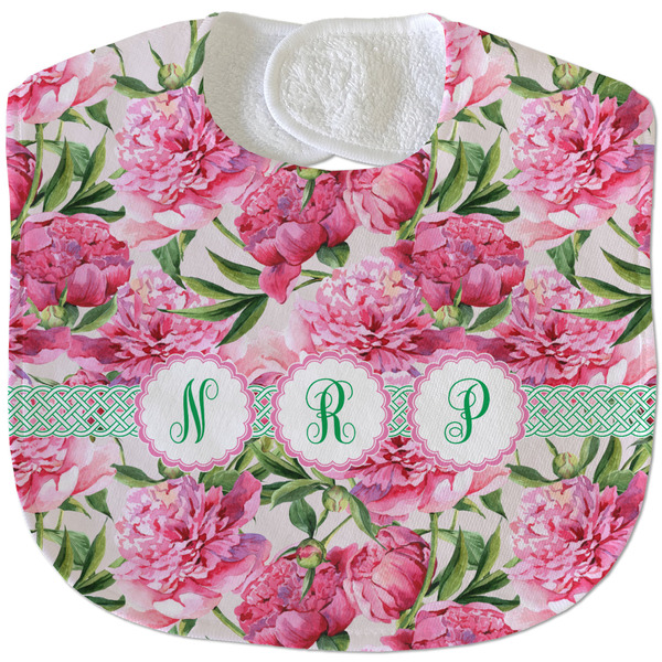 Custom Watercolor Peonies Velour Baby Bib w/ Multiple Names