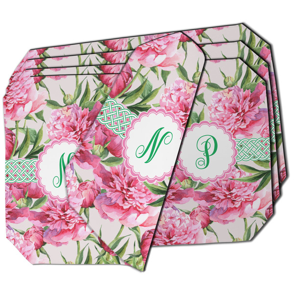 Custom Watercolor Peonies Dining Table Mat - Octagon - Set of 4 (Double-SIded) w/ Multiple Names