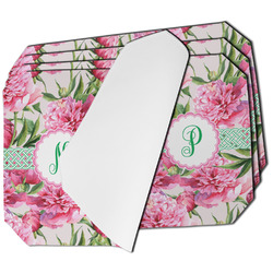 Watercolor Peonies Dining Table Mat - Octagon - Set of 4 (Single-Sided) w/ Multiple Names