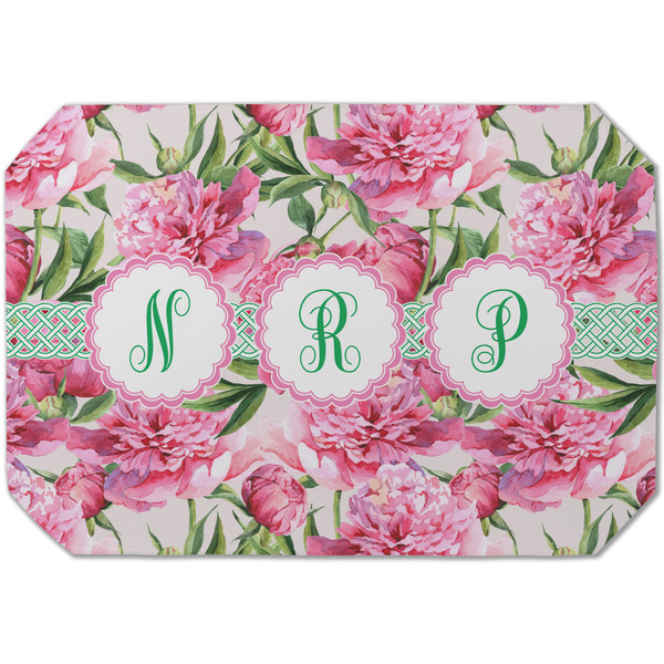 Custom Watercolor Peonies Dining Table Mat - Octagon (Single-Sided) w/ Multiple Names