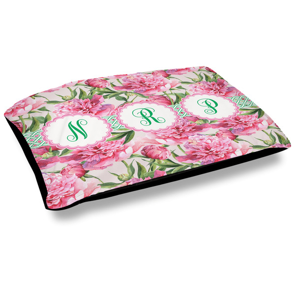 Custom Watercolor Peonies Outdoor Dog Bed - Large (Personalized)