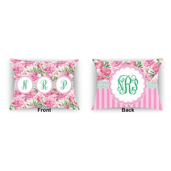 Watercolor Peonies  Outdoor Rectangular Throw Pillow (Front and Back)