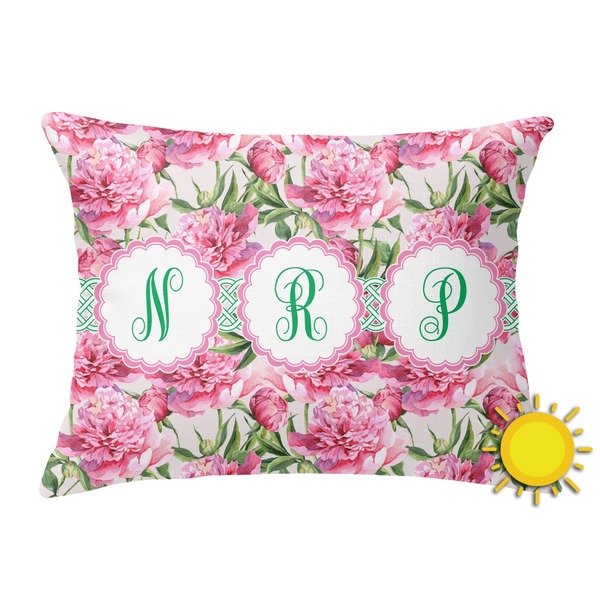 Custom Watercolor Peonies Outdoor Throw Pillow (Rectangular) (Personalized)