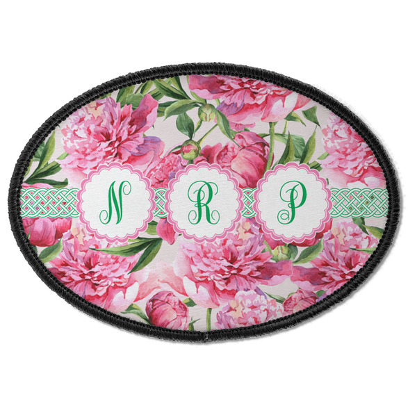 Custom Watercolor Peonies Iron On Oval Patch w/ Multiple Names