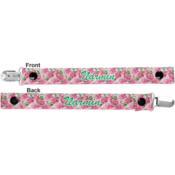 Watercolor Peonies Pacifier Clip - Front and Back
