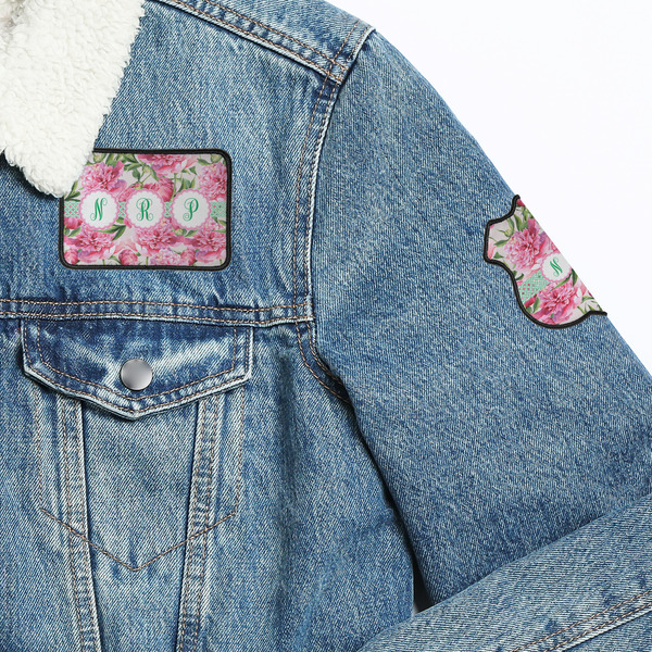 Watercolor Peonies Patches Lifestyle Jean Jacket Detail