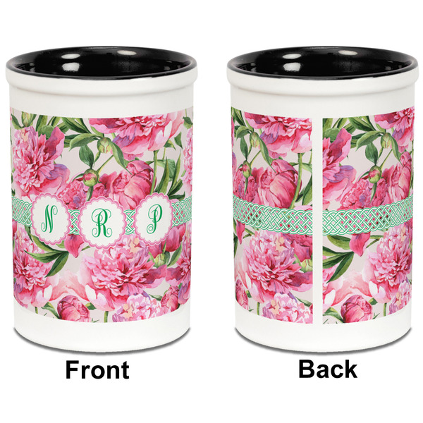 Watercolor Peonies Pencil Holder - Black - approval