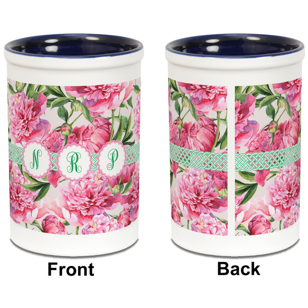 Watercolor Peonies Pencil Holder - Blue - approval