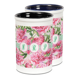Watercolor Peonies Ceramic Pencil Holder - Large