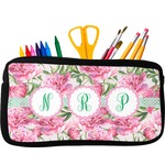 Watercolor Peonies Neoprene Pencil Case - Small w/ Multiple Names