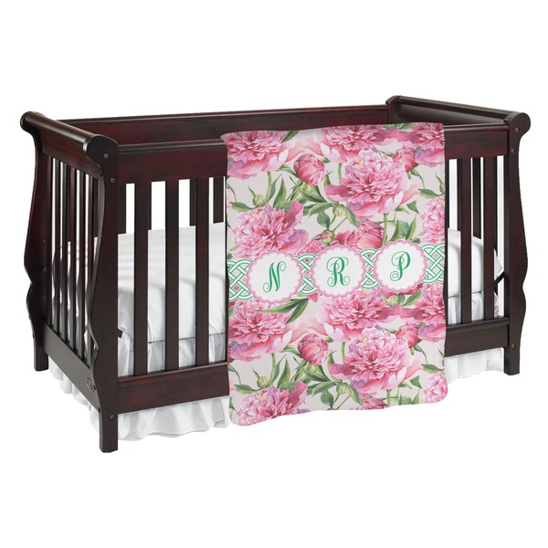 Custom Watercolor Peonies Baby Blanket (Double Sided) (Personalized)