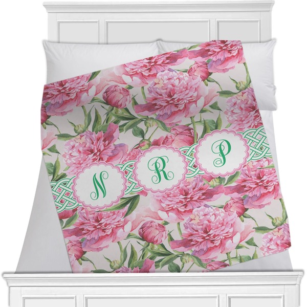 Custom Watercolor Peonies Minky Blanket - Twin / Full - 80"x60" - Double Sided (Personalized)