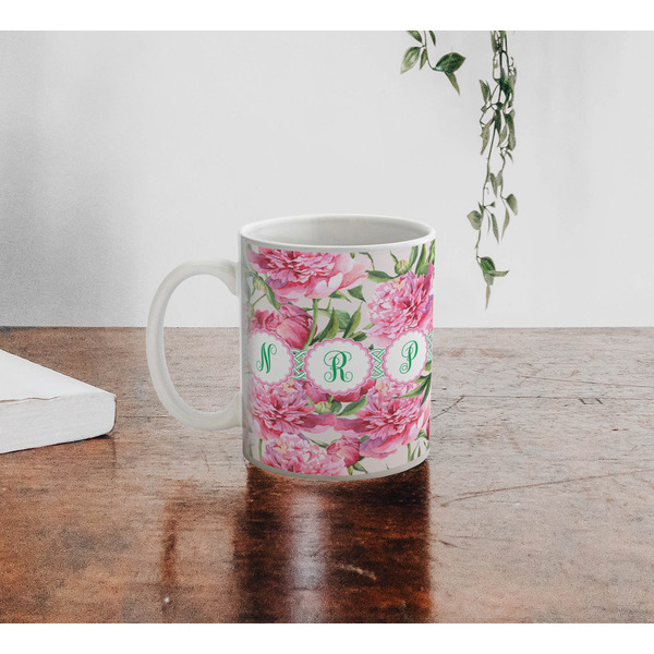 Watercolor Peonies Personalized Coffee Mug - Lifestyle